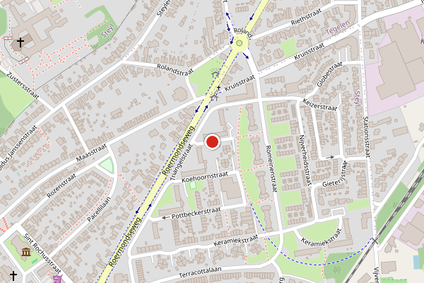 Brandweer-melding op Potaerdstraat, Steyl op 4 juli, kaart-overzicht