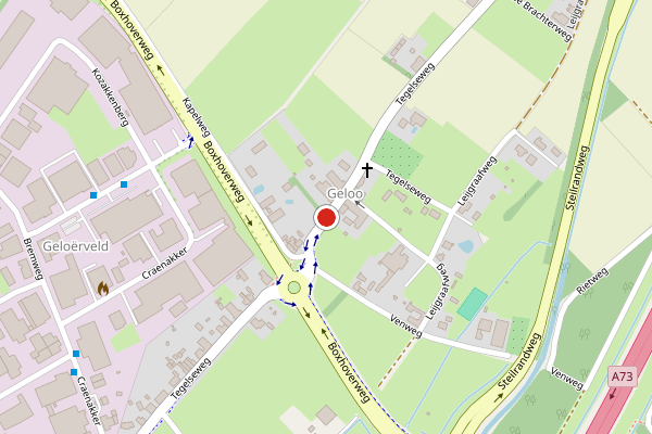 Brandweer-melding op Tegelseweg, Belfeld op 11 juli, kaart-overzicht