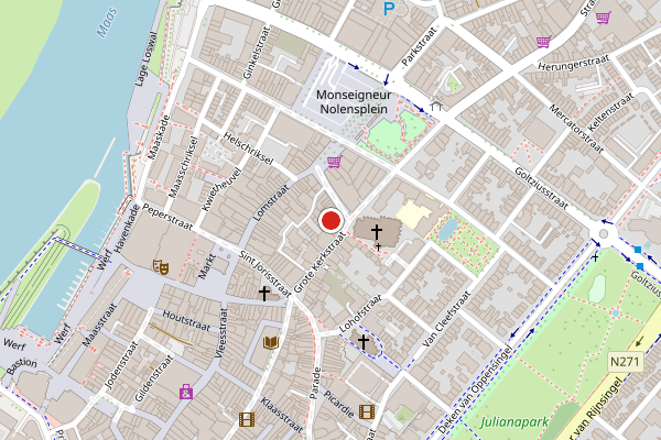 Brandweer-melding op Grote Kerkstraat, Venlo op 31 juli, kaart-overzicht