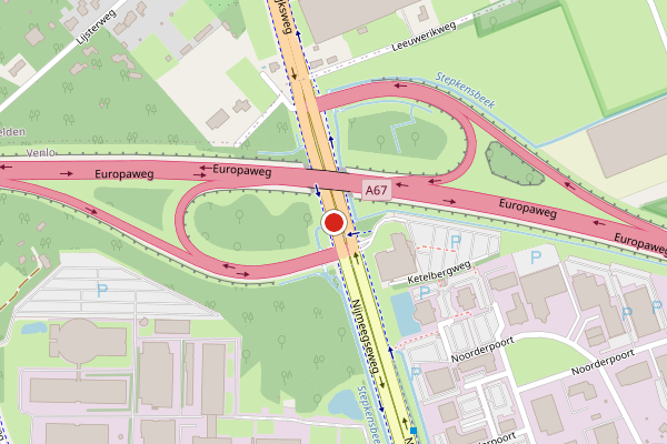Brandweer-melding op Nijmeegseweg, Venlo op 1 mei, kaart-overzicht