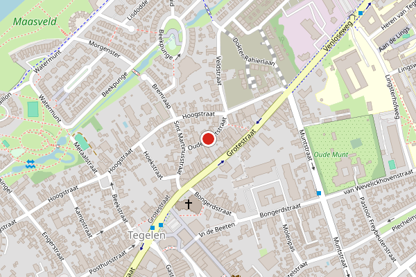 Brandweer-melding op Oudemarktstraat, Tegelen op 26 juni, kaart-overzicht
